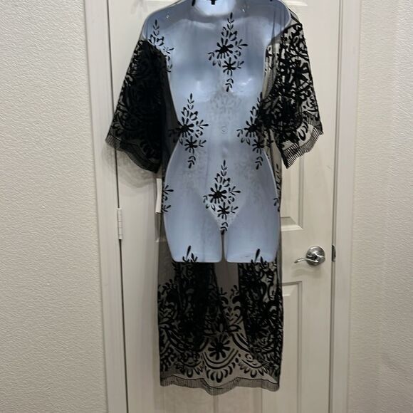 Blasphemy Black Sheer Lace Poolside Robe Kimono Sleeves Open Front Sheer Lace - Picture 8 of 10